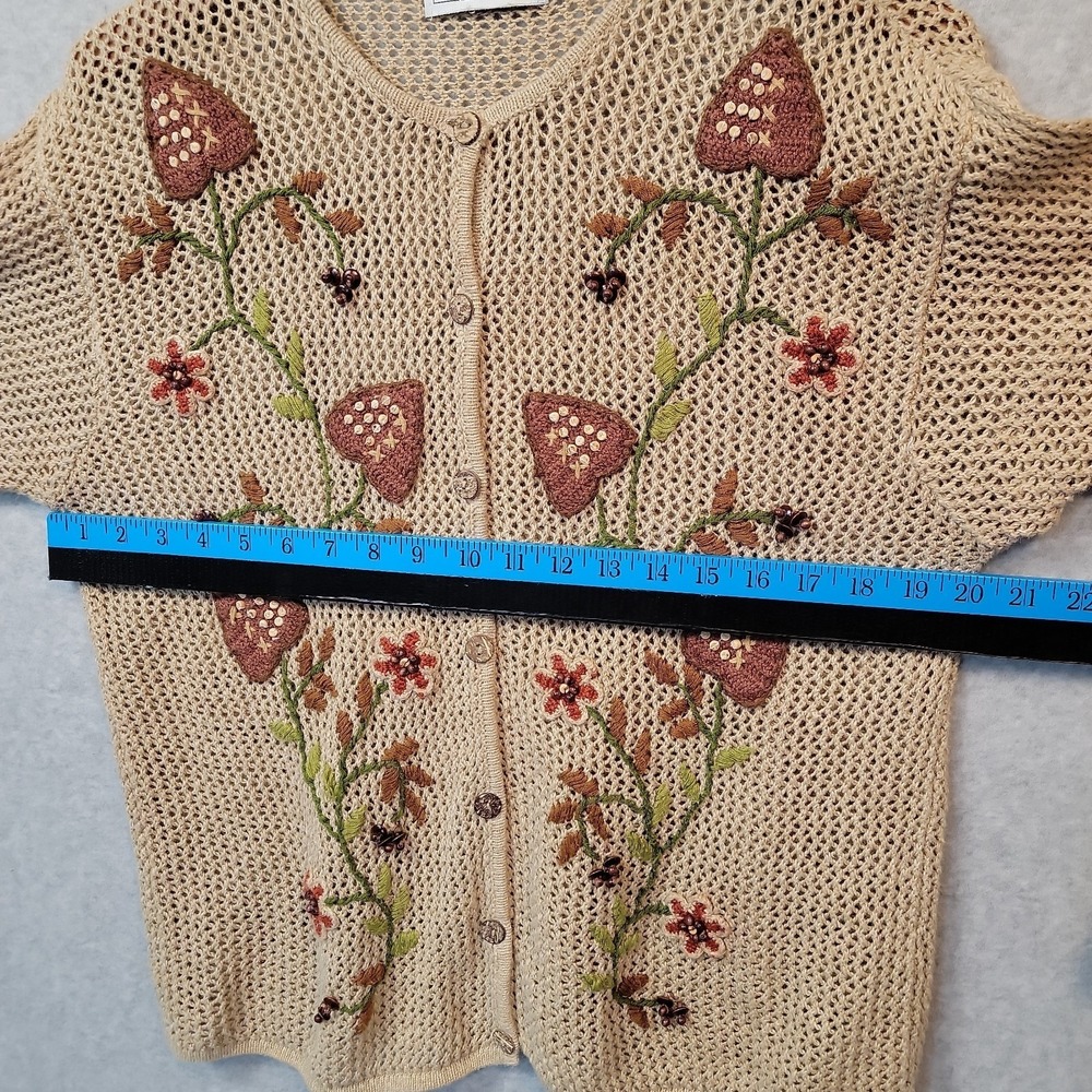 Vintage Jantzen Cardigan Sweater Women's M Beige Embroidery Mushroom Aesthetic - Picture 7 of 11
